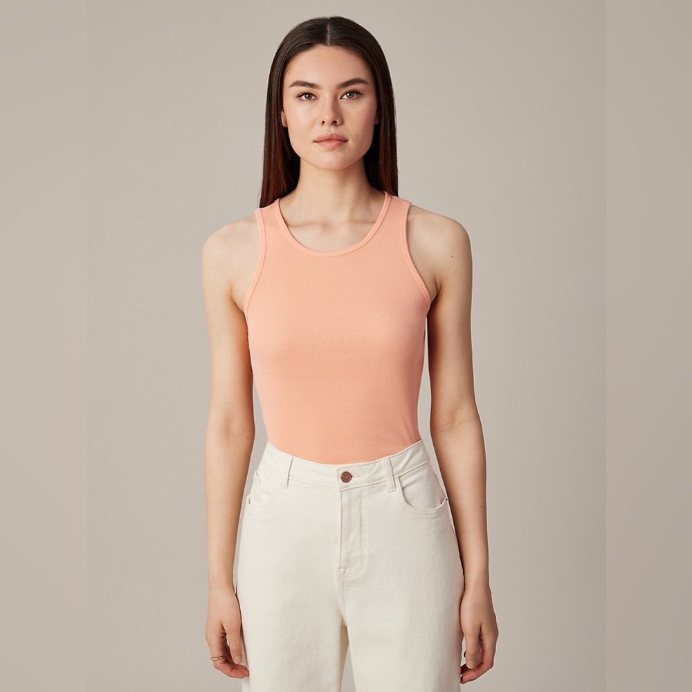 Hudson North L Ribbed Cotton Tank Top Coral Salmon Large